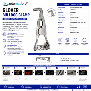 Abrazadera GLOVER Bulldog COOLEY con mordazas anguladas 90° °   Instrumento Quirúrgico ZETOMEDPRO, Mandíbula de 3.1 cm, Totalmente de 1-5/8 pulgadas (4.1 cm) - Product Image 6