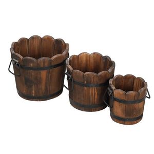 Vaso da Esterno Rinforzato in Abete Cinese, Anticorrosione, Carbonizzato, a Forma di Botte a Fiore - Product Image 5