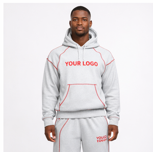Custom Logo Men Oversized Hoodie Tracksuit Heavyweight Cotton Fleece Contrast Stitching Pullover Hoodie And Sweatpants <b>Set</b> - Product Image 3