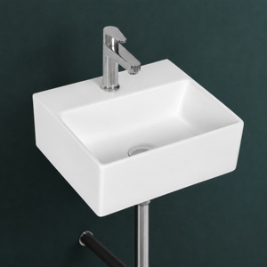 Lavabo de Pared CUBA, Forma Cuadrada, Grifo Cromado de un Solo Orificio, Diseño Minimalista, Lavabo para Baño - Product Image 3
