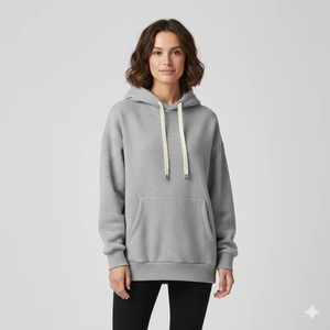 Haut à capuche oversize pour femme en velours épais de fibre de bambou, à manches longues bouffantes, coupe décontractée et ample, chaud, style streetwear, pour l'hiver - Product Image 1