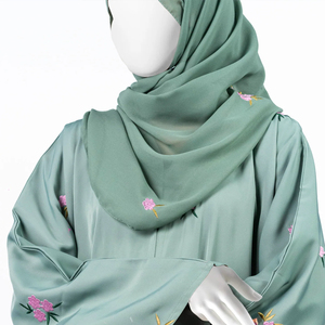 Private Label Modest Women <b>Abaya</b> <b>Dress</b> in Satin Plaid with Embroidered Cuffs and Matching Belt Design Floor-Length - Product Image 6