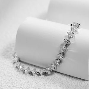 Unisex Silver Plated Tennis Bracelet Princess Cut Moissanite Channel Setting Trendy Luxury GRA Certified Wedding <b>Gift</b> - Product Image 2