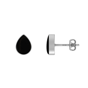 Premium 925 Sterling Silver Black Onyx Gemstone Pear Marquise Oval Cab Butterfly Lock Stud <b>Earring</b> Bezel Setting Classic Party - Product Image 1