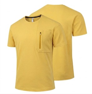 100% cotton Jersey Men's O-Neck Short Sleeve Regular Fit Solid Color Casual T-<b>Shirts</b> Front <b>Zip</b> Pocket Breathable Round Neck - Product Image 1