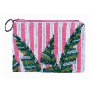 Porte-monnaie en tissu perlé motif feuilles vertes, fermeture éclair supérieure, petite taille, pochette d'épargne, pour collection de pièces de monnaie, usage polyvalent, fait main - Product Image 2