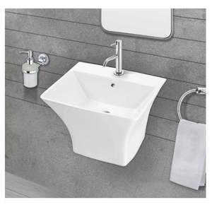 Lavabo rectangular de cerámica de lujo para colgar en la pared, 500x445x390mm, pedestal de media columna, lavabo flotante para baño, acabado liso - Product Image 3