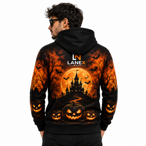 Sweat à capuche unisexe personnalisé 3D Happy Halloween Pumpkin, pull à sublimation avec motif Lune et Château, en polyester, style streetwear - Product Image 4