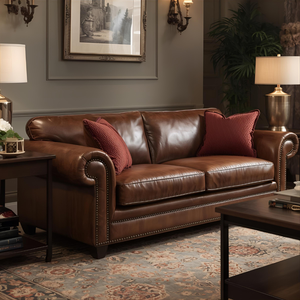 Juego de Sofás de Cuero Marrón de Lujo, 3 Plazas, 2 Plazas, 1 Plaza, Muebles Clásicos para Sala de Estar, Estilo Chesterfield - Product Image 3