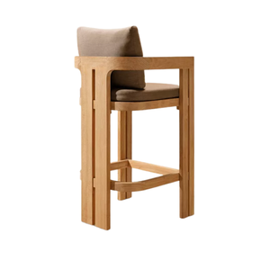 Chaise de bar moderne et contemporaine en teck massif, durable, avec accoudoirs fixes et siège rembourré, pour la maison, le bar ou le restaurant - Product Image 4