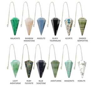 Pendules en pierres précieuses naturelles en gros, outils d'énergie pour la guérison, la radiesthésie, la méditation, la réiki et les chakras, avec chaîne en argent, sculptés à la main ALIZA - Product Image 6