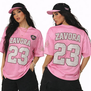 ออกแบบเสื้อเจอร์ซีย์ตาข่ายโพลีเอสเตอร์สไตล์ Y2K ลำลอง น้ำหนักเบา คอวี ลายพราง ประดับเพชร แบบครอป เสื้อเจอร์ซีย์อเมริกันฟุตบอล - Product Image 2