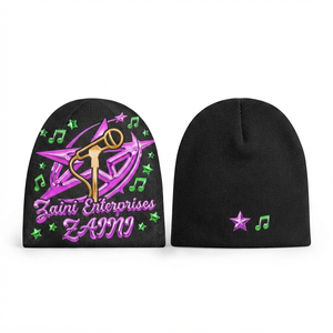 Premium 320 GSM Acrylic Knit Fabric Black <b>Men</b> Beanie Cap Custom Embroidery Puff Print Woven Label Logo <b>Winter</b> <b>Hat</b> - Product Image 1