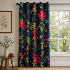 Vintage Cotton Velvet Blue Bird Print Luxury <b>Curtain</b> Boho <b>Curtain</b> Can Be Customised to Blackout Drapes in Wholesale - Product Image 3