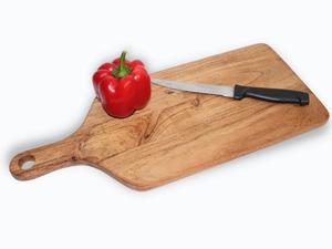 Planche à découper en bois élégante, épaisse et durable, compatible couteaux, finition lisse avec poignée, design élégant à grain de bois, idéale pour la cuisine - Product Image 2