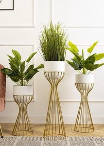 Minimalist Gold Wire Planter Stand Modern Gold Metal Planter Stand with <b>White</b> <b>Pot</b> Decorative Gold Wire Plant Stand - Product Image 4