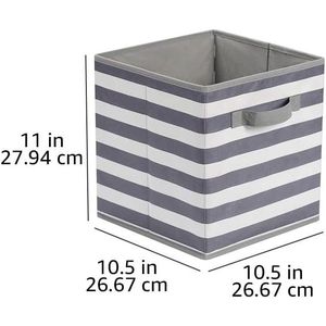 Contenitori portaoggetti a cubo con maniglie, in tessuto pieghevole, confezione da 6, 10,5"x10,5"x11", bianco/strisce grigio chiaro - Product Image 4