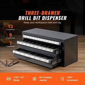Armadietto Dispenser in Acciaio a Tre Cassetti per Punte da Trapano da 1/16'' a 1/2'' - Organizzatore per Punte da Trapano - Product Image 2