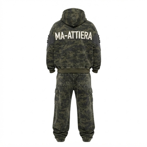 Conjunto de Sudadera con Capucha y Pantalones Cargo de Camuflaje Verde para Hombre, Ropa Deportiva Holgada, Estilo Urbano, Personalizable, OEM, ODM, Venta al Por Mayor - Product Image 4
