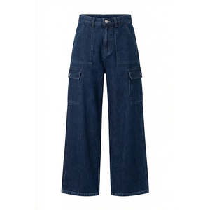 Pantalones Cargo de Mezclilla para Hombre, Lavado Oscuro, Cintura Alta, Corte Regular, Algodón, Estilo Casual Otoñal, Pierna Recta - Product Image 3
