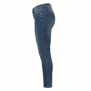 Jean en denim taille haute coupe skinny jambe droite pour femme, longueur intégrale, bleu délavé, style décontracté automne, en coton et élasthanne - Product Image 2