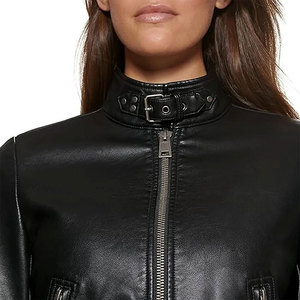 Chaqueta de Motocicleta de Piel de Oveja para Mujer, con Cinturón, Cuello Alto, Cálida para Invierno, Manga Larga, Estilo Corto - Product Image 6
