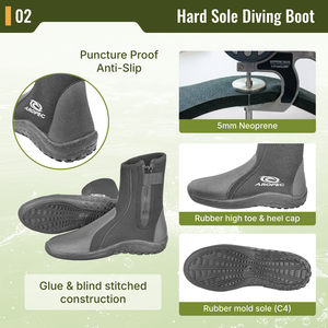 Botas de Buceo de Neopreno de 5 mm con Cremallera YKK, Suela de Goma Resistente, Refuerzo en la Punta y el Talón para Snorkel y Deportes Acuáticos - Product Image 3