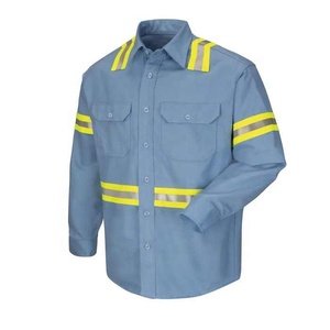 Chemise de travail haute visibilité pour homme, manches longues, bleue avec bandes jaunes argentées, en coton - Product Image 6