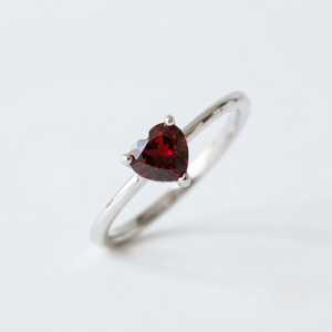 Rhaya Jewels Classic Rhodium Plated 925 Sterling <b>Silver</b> Heart Cut <b>Garnet</b> Solitaire <b>Ring</b> Prong Setting Dainty Trendy Micro Insert - Product Image 2