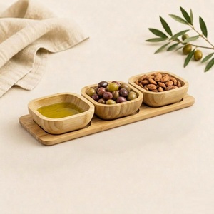 Eco-Friendly Natural Wood Condiment Bowl Set 3-Piece <b>Mini</b> Serving Tray for Dips Snacks & Nuts Modern Kitchenware for Home - Product Image 2