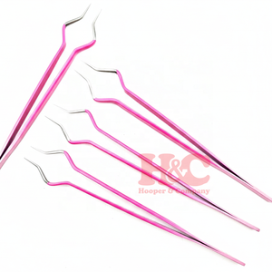 Professional Sustainable Anti-Magnetic Stainless Steel Pink Eyelash <b>Tweezers</b> for Lash Extension 12-14cm - Product Image 3