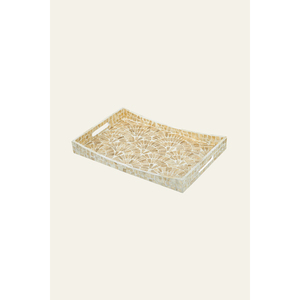 Bandeja de Madreperla con Diseño de Abanico, Bandeja de Servir Rectangular con Incrustaciones de Mosaico de Conchas Marinas, Bandeja Otomana Decorativa de Lujo para el Hogar - Product Image 1