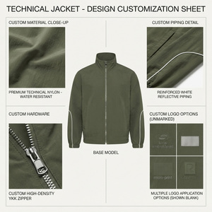 REDDITO Men's Olive Green Sporty <b>Racer</b> Nylon Bomber <b>Jacket</b> Square Collar Covered Button Waterproof Windproof Autumn Regular Fit - Product Image 5