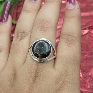 Natural Nuumite Gemstone <b>Ring</b> 925 Sterling <b>Silver</b> Handmade Round Cabochon <b>Ring</b> Yellow & Rose Gold Plated Jewelry for Unisex <b>men</b> - Product Image 6