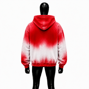 Red <b>White</b> Gradient Zip Up Hoodie Men's Casual Hooded <b>Sweatshirt</b> Regular Fit Spray Printed Knitted Polyester Autumn Wear - Product Image 2