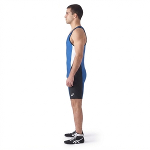 Combinaison de lutte bleu roi pour hommes - Combinaison une pièce sans manches en polyester et élasthanne pour athlètes de club scolaire OEM - Product Image 3