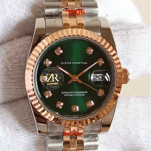 Reloj de Acero Inoxidable de 36 mm, Dos Tonos, Correa de 18 mm, Esfera Verde Sunray, Marcadores de Hora con Diamantes, Edición Limitada, Diseño Deportivo Moderno - Product Image 1