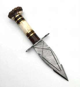 Custom OEM <b>hand</b> forged damascus steel utility <b>tool</b> with Stag Antler bone and dark wood handle - Product Image 6