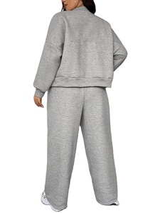 Plus Size Summer Women's Casual Short Solid 100% Cotton Two-Piece Fleece Suit Top - Product Image 3