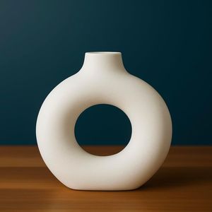Vaso Moderno in Ceramica Bianca Alto 7,5 Pollici, Centrotavola per Tavolino da Caffè, Decorazione per Soggiorno, per Fiori - Product Image 2
