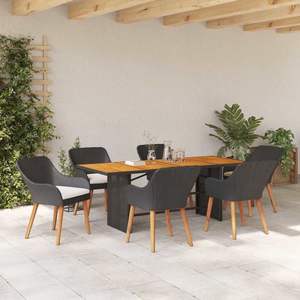 Juego de comedor de jardín de 7 piezas de ratán sintético negro y marrón, muebles de patio - Product Image 4