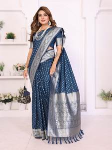 Sari festif en soie Georgette douce de luxe – 6,3 mètres, drapé léger avec pièce de chemisier assortie - Product Image 2