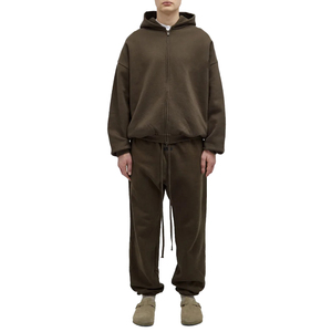 Modern Minimalist Plain Heavyweight Full Zip Hoodie <b>Men</b> Split Front <b>Pouch</b> Pocket Ribbed Hem Elastic Cuffs - Product Image 1