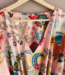 Robe Kaftan Élégante Vintage Coupe A-Line Ample Longueur Genou en Coton pour Femme, Manches 3/4, Col en V, Imprimé Floral, Dentelle Respirante - Product Image 3