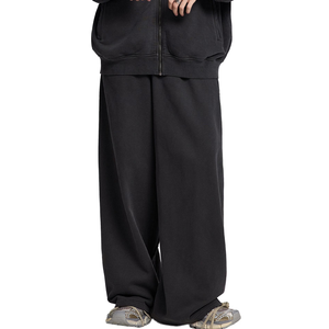 Pantalones de chándal anchos de algodón lavado de peso pesado - Joggers streetwear con detalles de cinta - Pantalones de algodón lavado oversize - Product Image 6