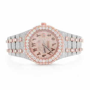 Montre automatique de luxe entièrement sertie de moissanite, en acier inoxydable bicolore, cadran arabe, saphir, étanche - Product Image 1