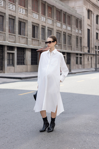 Vestido Camisero Midi Casual de Verano para Oficina, Manga Larga, Minimalista, Transpirable, Popelina 100% Algodón, Hilo Prelavado con Enzimas, Cierre de Botones al Frente - Product Image 3