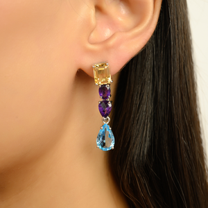 Hot Selling 925 Sterling Silver Multi Gemstone Drop <b>Earrings</b> High Finish Quality <b>Long</b> Dangle <b>Earrings</b> Fine Jewelry - Product Image 2