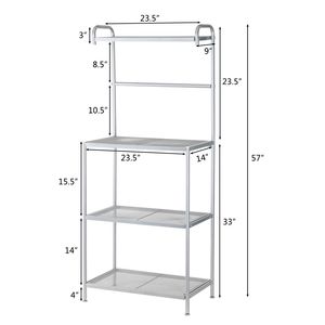 Scaffale da Cucina a Quattro Ripiani in Ferro Battuto HODELY, Grigio Argento con Superficie a Rete per Organizzazione Domestica - Product Image 6