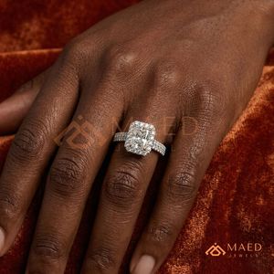 <b>Emerald</b> Cut Moissanite Halo <b>Ring</b> <b>Silver</b> Engagement <b>Ring</b> Women Bridal Anniversary Jewelry Gift USA Elegant Fashion - Product Image 4